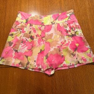 LOFT Mid-rise Pink and Green Floral Flowy Shorts